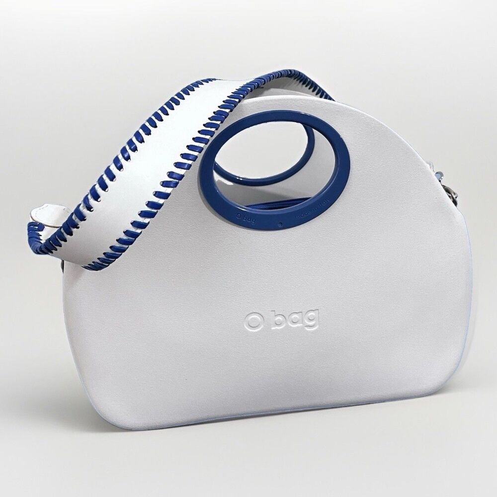 O Bag Classic Italian Modular Tote White Blue Interchangeable Handle Strap Liner